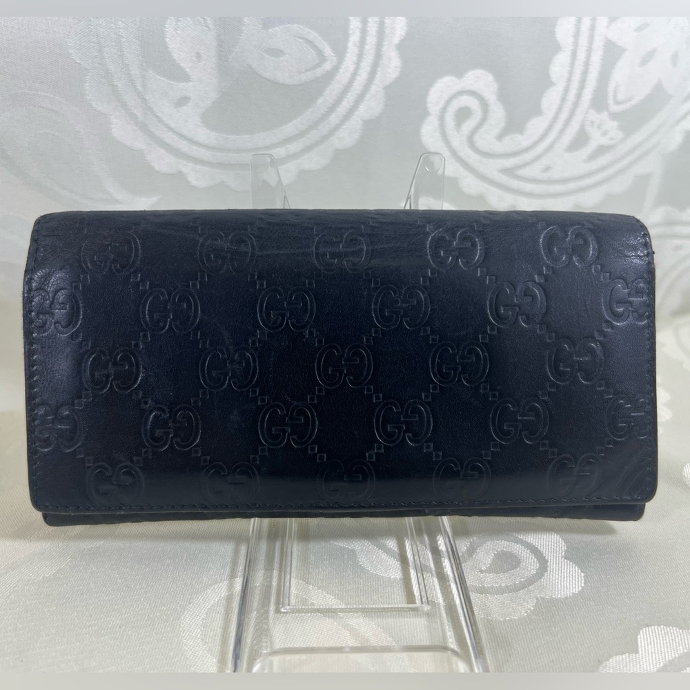 1054: Gucci Black Guccissima Leather Long Continental Wallet